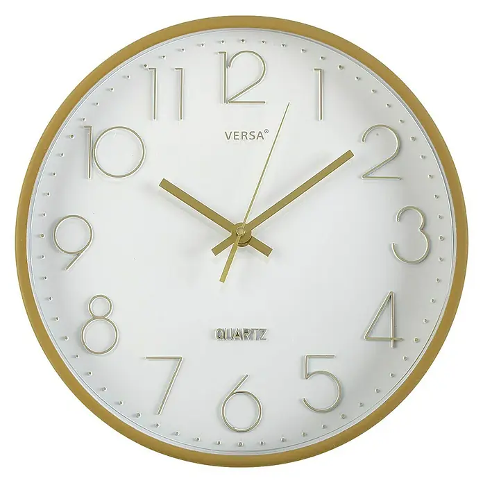 Reloj de pared redondo - Blanco/Dorado, Diámetro: 30 cm - Vista frontal