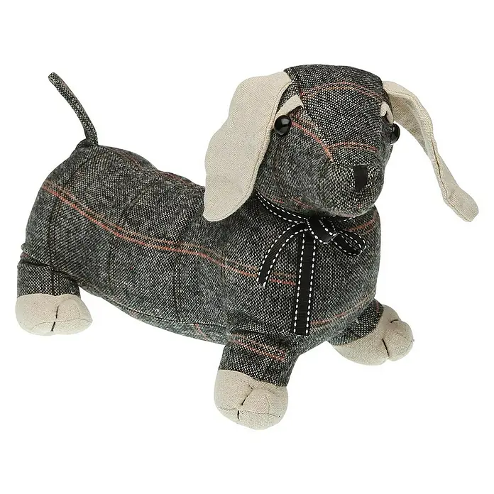 Tope de puerta perro Teckel - 1 ud., Material: Textil, Gris/Beige - Vista angular