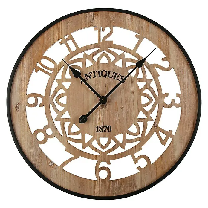 Reloj de pared redondo Madera Antiques - Marrón claro, Diámetro: 60 cm - Vista frontal