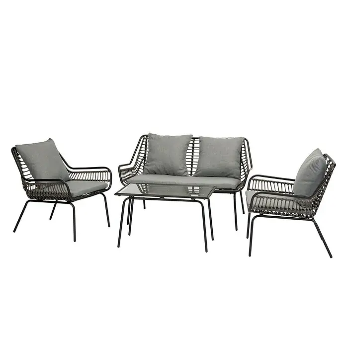 Acamp Loungemöbel-Set Boston - 4 -tlg., Stahl/Polyrattan/Polyester, Anthrazit/Grau meliert - Diagonale Ansicht