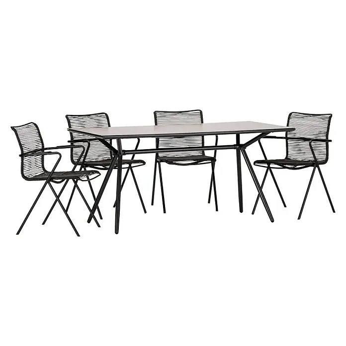Acamp Gartenmöbel-Set Alpha - 1 x Glastisch Alpha, 4 x Stapelsessel Alpha, Stahl/Aluminium/Polyester, Anthrazit/Nero/Cemento Taupe - Vorderansicht