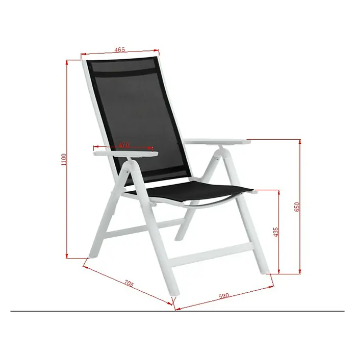 Acamp Gartenmöbel-Set Spring - 1 x Glastisch Alpha, 4 x Klappsessel Spring, Aluminium/Glas, Anthrazit/Carbon/Cemento Taupe - Skizze