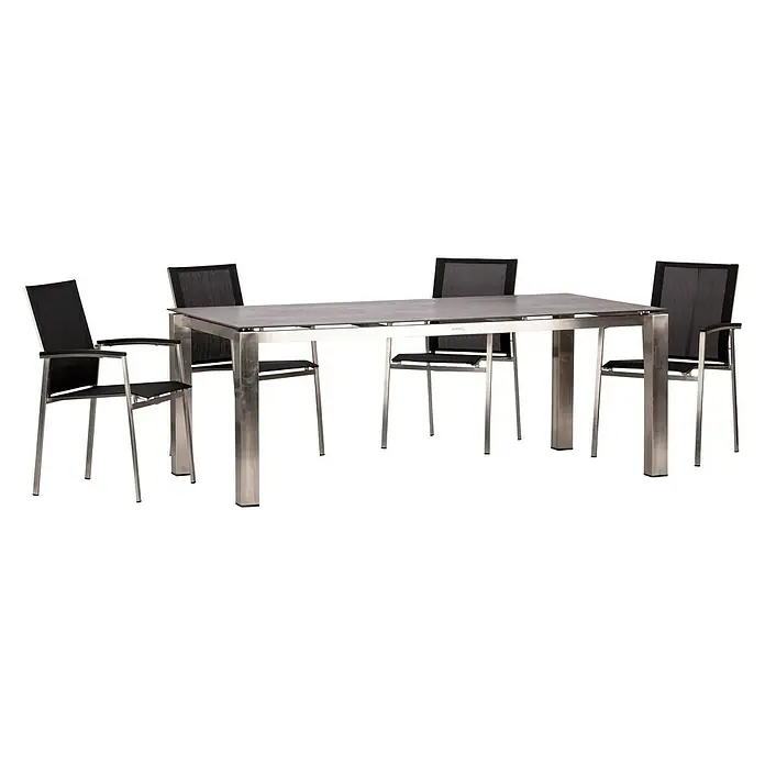 Acamp Gartenmöbel-Set Auris - 5 -tlg., Edelstahl/Polywood/Keramik, Edelstahl/Nero/Metalica Dark - Diagonale Ansicht