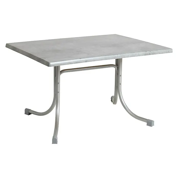Acamp Gartentisch Boulevard - L x B: 110 x 70 cm, Platin/Cemento Grigio, Stahlrohr/Topalit, Klappbar - Diagonale Ansicht