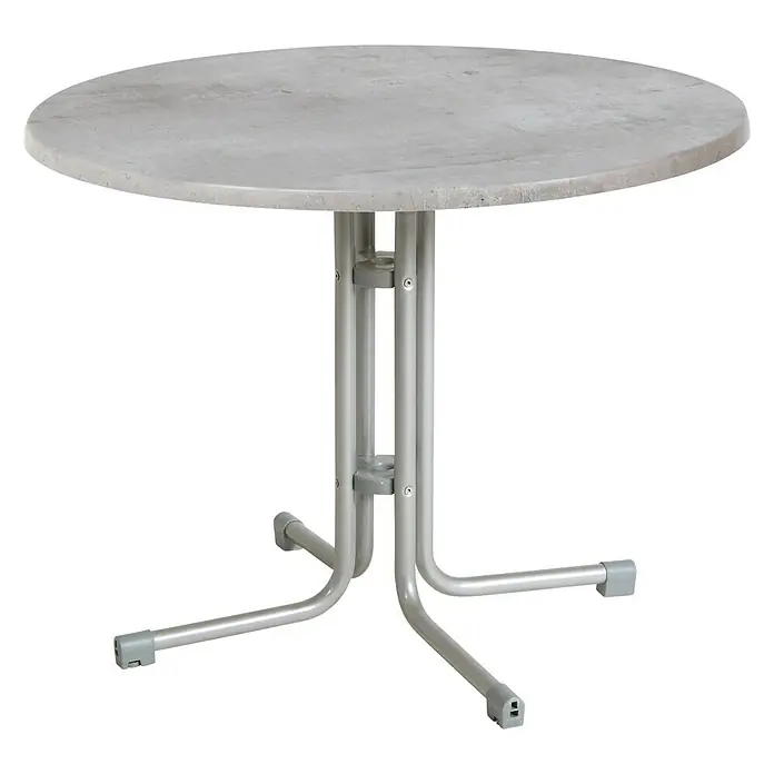 Acamp Gartentisch rund Piazza - Ø x H: 80 x 72 cm, Stahlrohr/Topalit, Platin/Cemento Grigio, Klappbar - Diagonale Ansicht