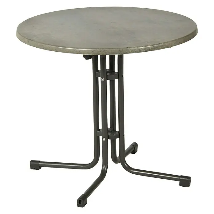 Acamp Gartentisch rund Piazza - Ø x H: 80 x 72 cm, Stahlrohr/Topalit, Anthrazit/Cemento, Klappbar - Diagonale Ansicht