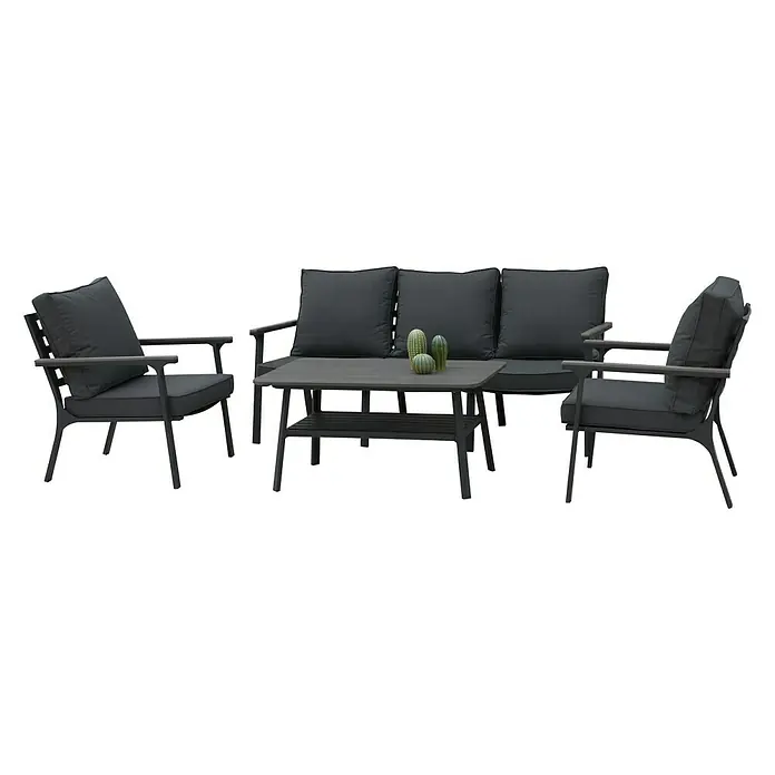 Acamp Loungemöbel-Set Samos - 4 -tlg., Aluminium/Polyester/Polywood, Anthrazit/Vintage grau - Vorderansicht