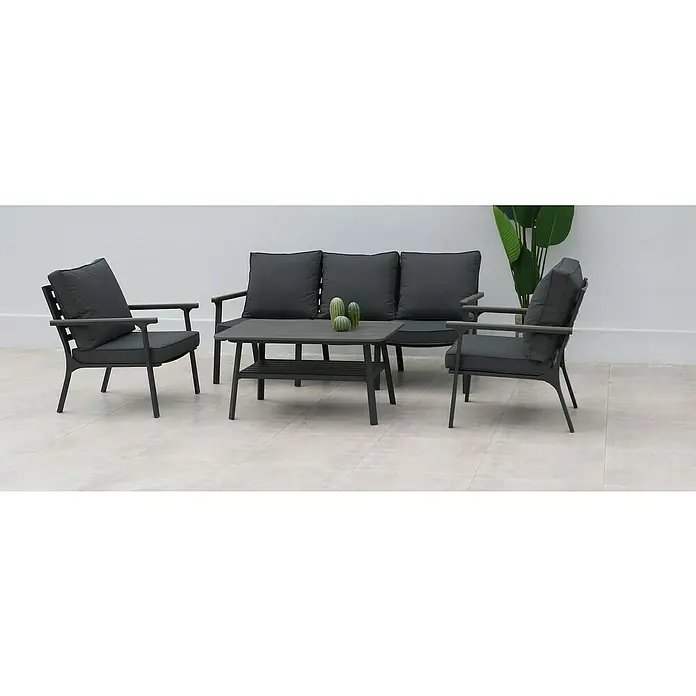 Acamp Loungemöbel-Set Samos - 4 -tlg., Aluminium/Polyester/Polywood, Anthrazit/Vintage grau - Stimmungsaufnahme