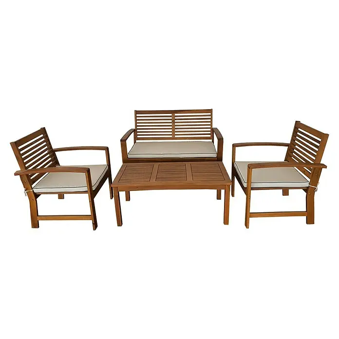 Acamp Loungemöbel-Set Kreta - 4 -tlg., Akazie/Polyester, Teak-färbig/Beige - Diagonale Ansicht