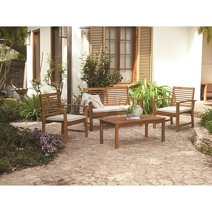 Acamp Loungemöbel-Set Kreta - 4 -tlg., Akazie/Polyester, Teak-färbig/Beige - Stimmungsaufnahme