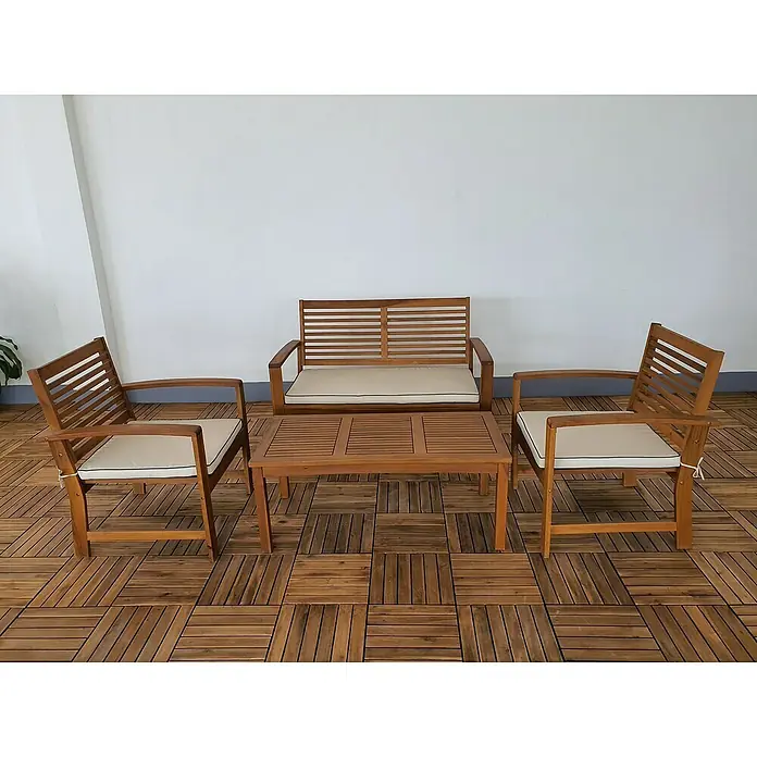 Acamp Loungemöbel-Set Kreta - 4 -tlg., Akazie/Polyester, Teak-färbig/Beige - Stimmungsaufnahme