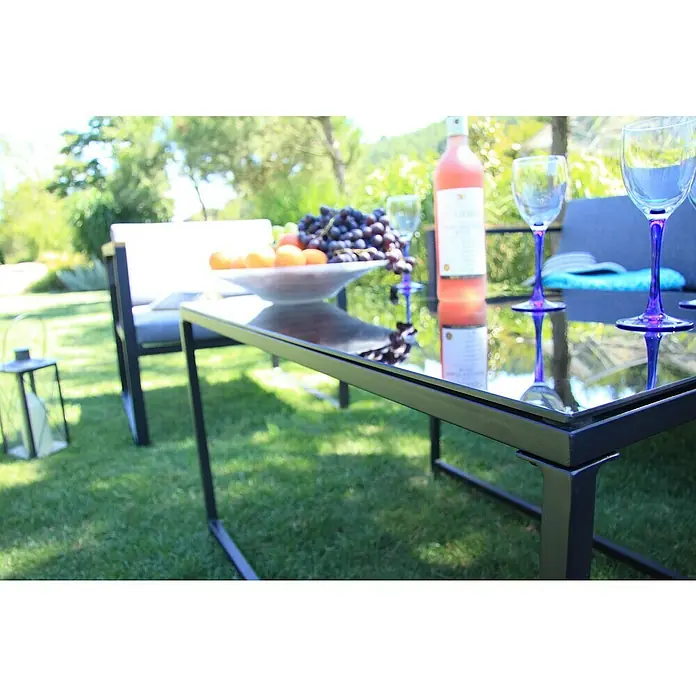 Acamp Loungemöbel-Set Space - 5 -tlg., Stahl/Polywood/Polyester, Anthrazit/Teak-färbig/Grau - Stimmungsaufnahme