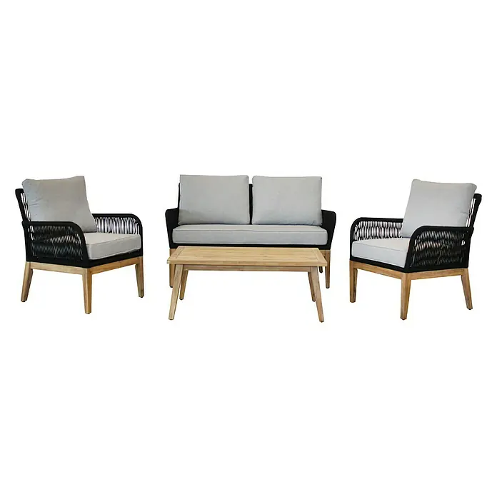Acamp Loungemöbel-Set Mykonos - 4 -tlg., Akazienholz/Polyester, Teak-färbig/Anthrazit/Hellgrau - Vorderansicht