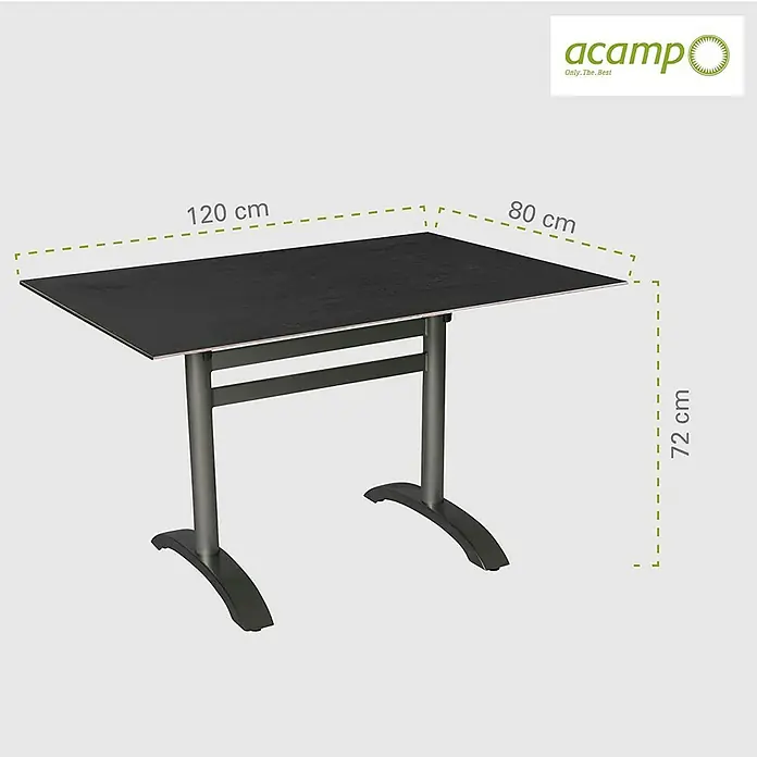 Acamp Gartentisch Acaplan - L x B: 120 x 80 cm, Anthrazit/Cemento, Aluminium/HPL, Klappbar - Skizze