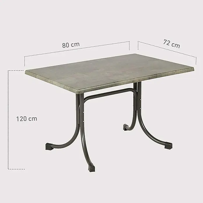 Acamp Gartentisch Boulevard - L x B: 120 x 80 cm, Anthrazit/Cemento, Stahlrohr/Topalit, Klappbar - Skizze
