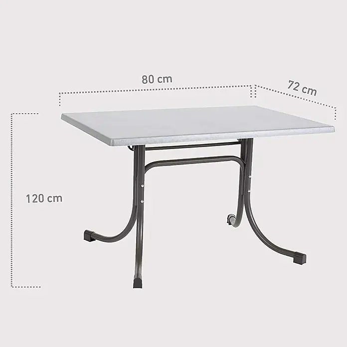 Acamp Gartentisch Boulevard - L x B: 120 x 80 cm, Anthrazit/Inox, Stahlrohr/Topalit, Klappbar - Skizze