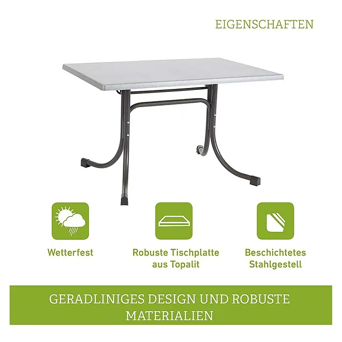 Acamp Gartentisch Boulevard - L x B: 120 x 80 cm, Anthrazit/Inox, Stahlrohr/Topalit, Klappbar