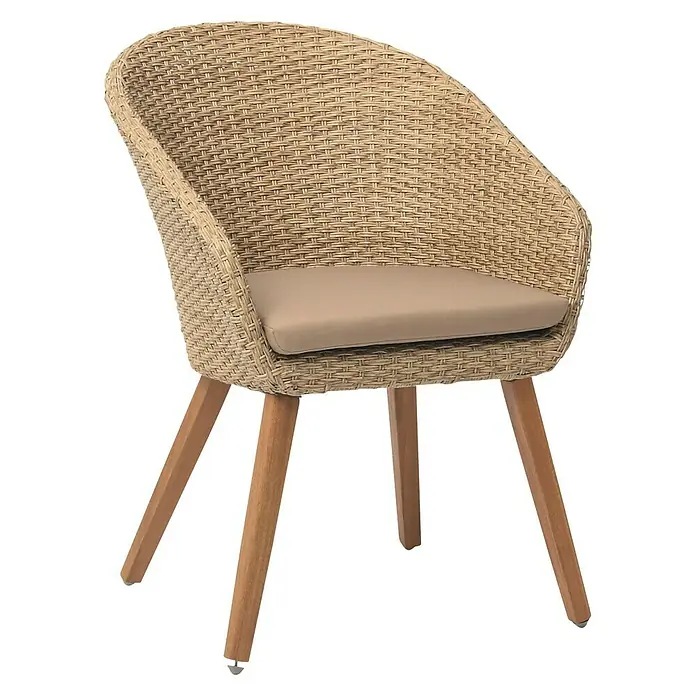 Acamp Gartenmöbel-Set Atacama - 5 -tlg., Akazienholz/Aluminium/Polyrattan/Polyester, Teak-färbig/Beige/Braun - Diagonale Ansicht