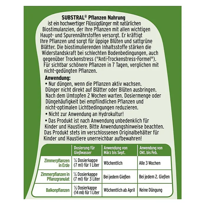 Substral Pflanzen-Nahrung - 500 ml, Inhalt ausreichend für ca.: 120 l - Rückansicht
