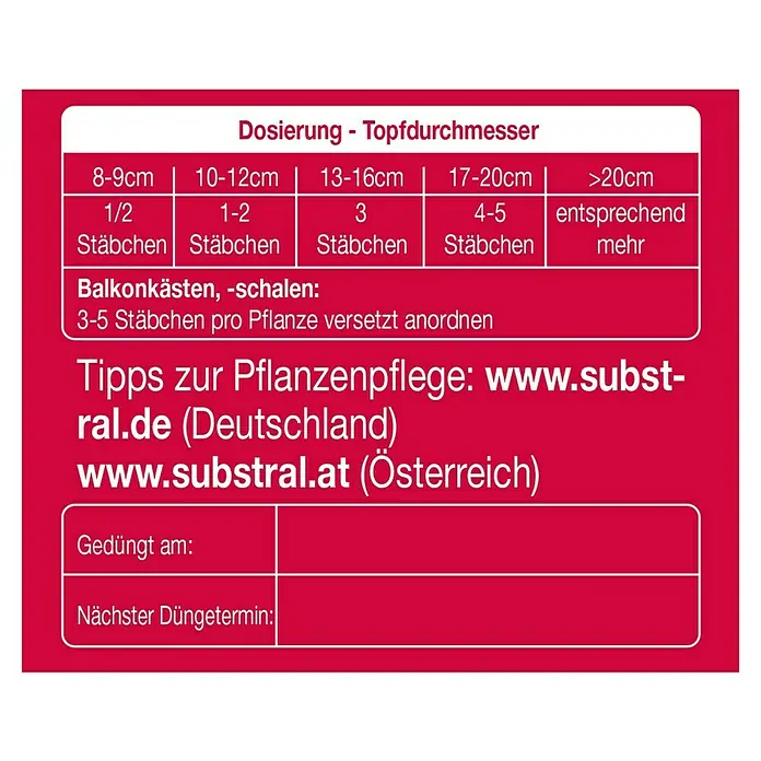 Substral Blühpflanzen-Düngestäbchen - 30 Stk., Inhalt ausreichend für ca.: 30 Pflanzen - Rückansicht