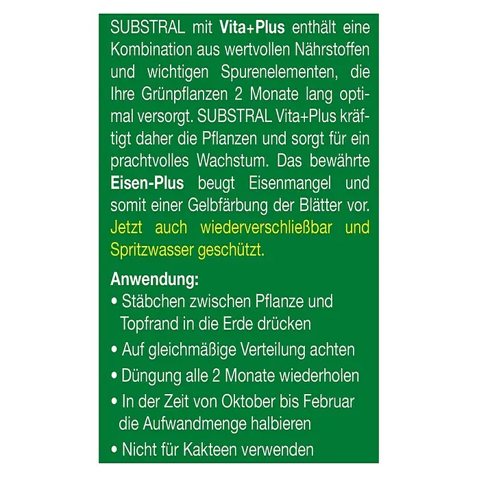 Substral Grünpflanzen-Düngestäbchen - 30 Stk., Inhalt ausreichend für ca.: 30 Pflanzen - Rückansicht