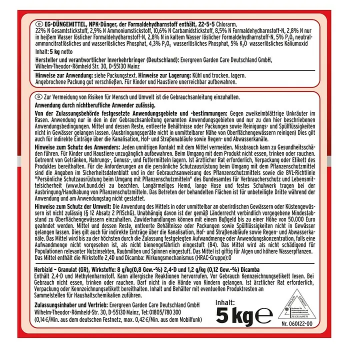 Substral Rasendünger - 2 kg, Inhalt ausreichend für ca.: 100 m² - Rückansicht