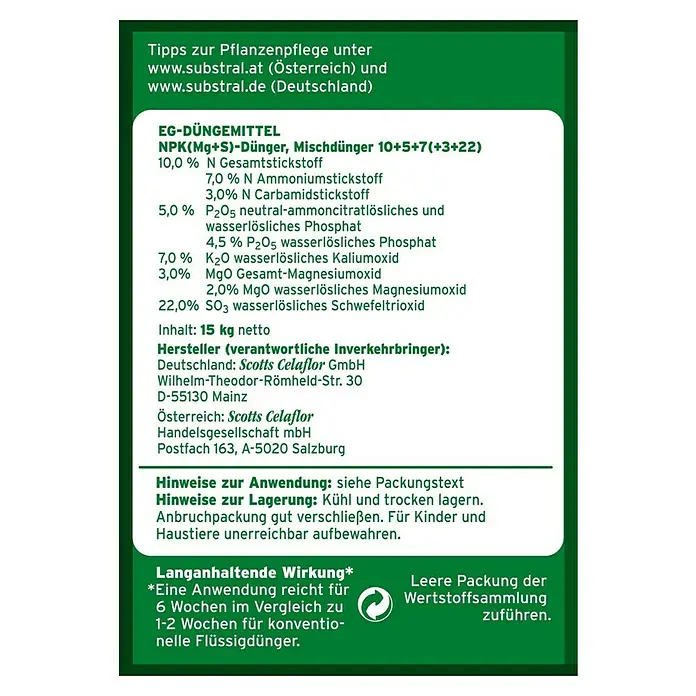 Substral Universaldünger Grünkorn - 3 kg - Rückansicht