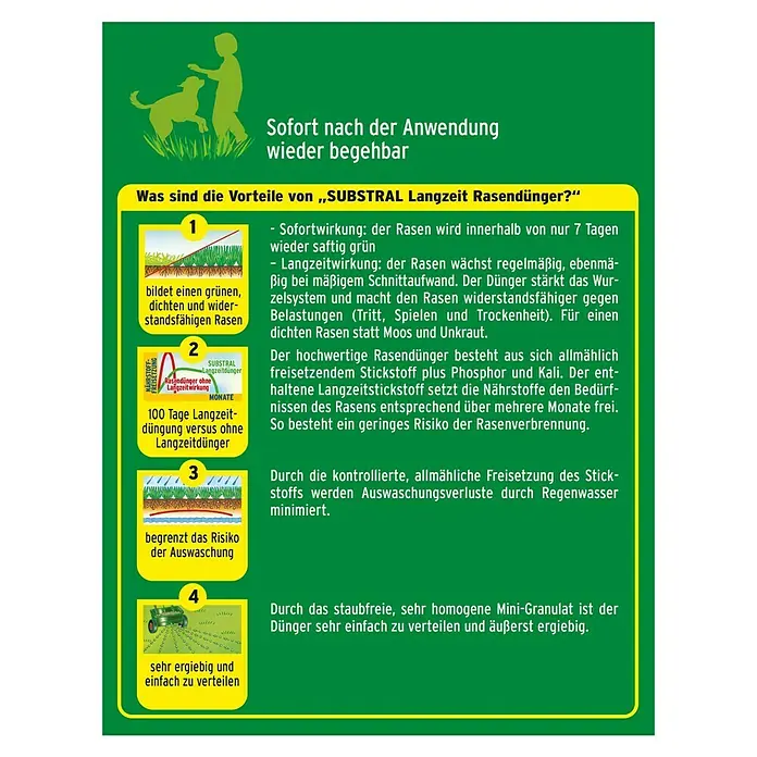 Substral Langzeit-Rasendünger - 2 kg, Inhalt ausreichend für ca.: 100 m² - Rückansicht