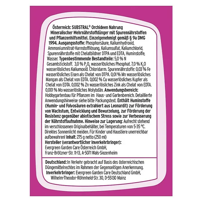 Substral Orchideen-Nahrung - 250 ml - Rückansicht
