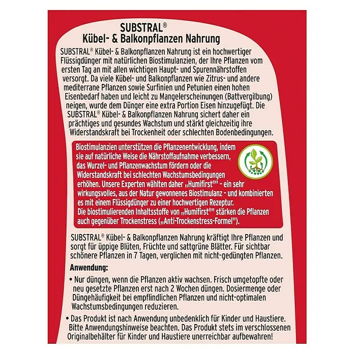 Substral Balkon- & Kübelpflanzen-Nahrung - 1 l - Rückansicht