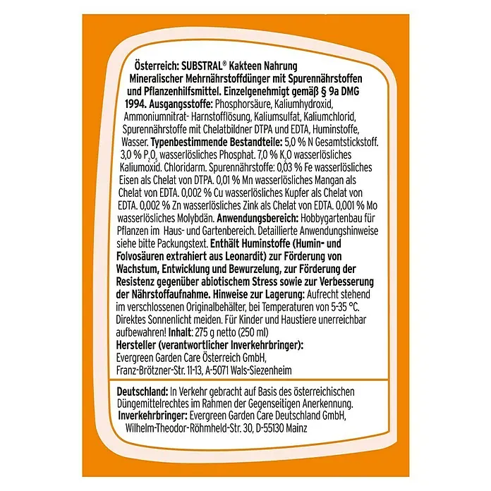 Substral Kakteen-Nahrung - 250 ml - Rückansicht
