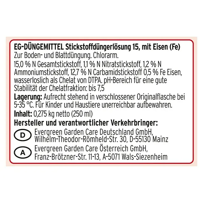 Substral Eisendünger - 250 ml - Rückansicht