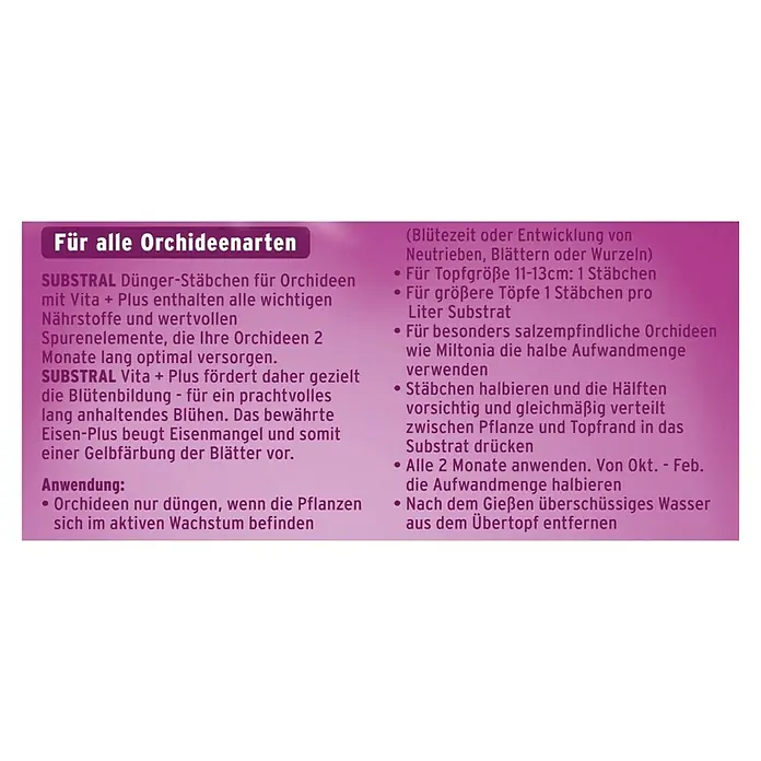 Substral Orchideen-Düngerstäbchen - 10 Stk., Inhalt ausreichend für ca.: 10 Pflanzen - Rückansicht