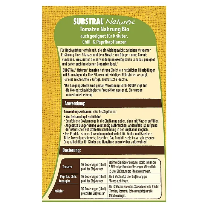 Celaflor Naturen Bio-Tomaten- & Kräuternahrung - 1 l, Inhalt ausreichend für ca.: 140 l - Rückansicht