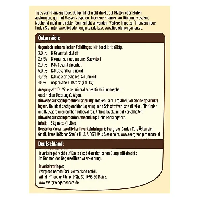 Celaflor Naturen Bio-Tomaten- & Kräuternahrung - 1 l, Inhalt ausreichend für ca.: 140 l - Rückansicht
