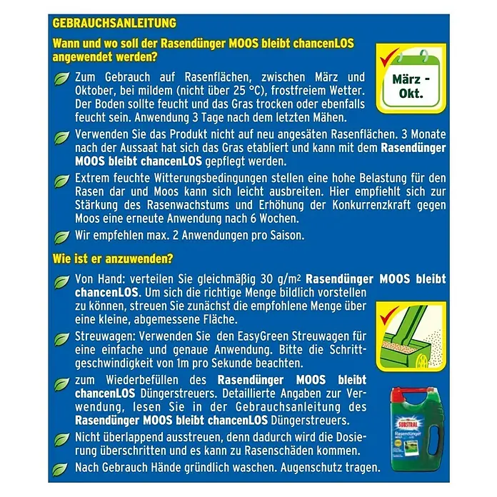 Substral Rasendünger MOOS bleibt ChancenLOS - 4 kg, Inhalt ausreichend für ca.: 130 m² - Rückansicht