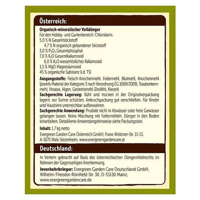 Celaflor Naturen Bio-Tomatendünger - 1,7 kg, Inhalt ausreichend für ca.: 48 Pflanzen - Rückansicht