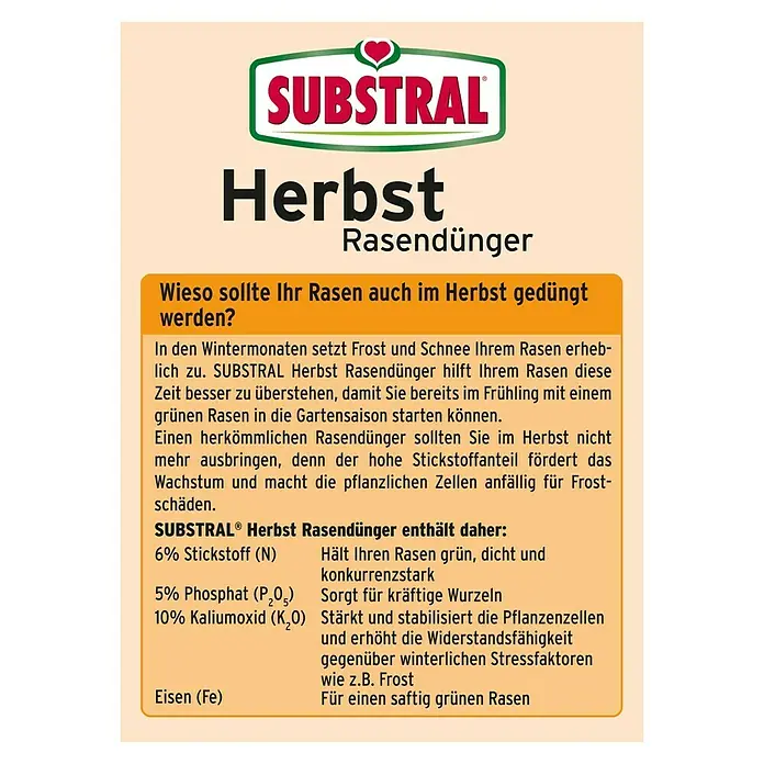Substral Herbstrasendünger - 12,5 kg, Inhalt ausreichend für ca.: 500 m² - Rückansicht
