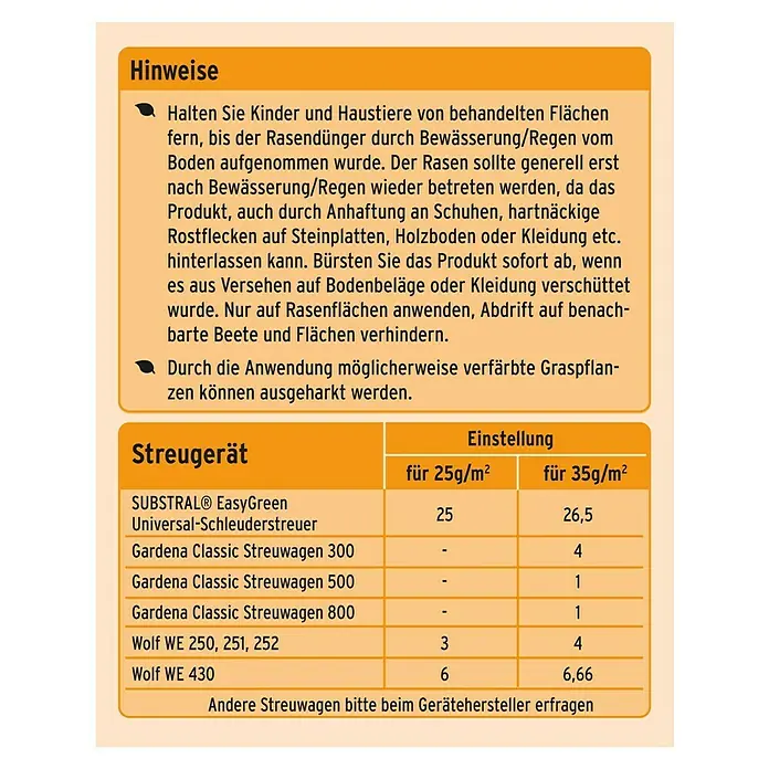 Substral Herbstrasendünger - 12,5 kg, Inhalt ausreichend für ca.: 500 m² - Rückansicht