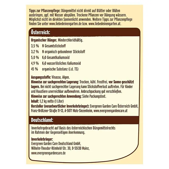 Naturen Bio Obst- & Gemüsenahrung - 1 l, Inhalt ausreichend für ca.: 140 l - Rückansicht