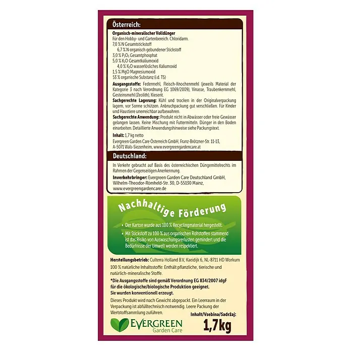 Substral Naturen Rosendünger Bio - 1,7 kg, Inhalt ausreichend für ca.: 68 Pflanzen - Rückansicht