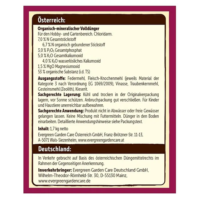 Substral Naturen Rosendünger Bio - 1,7 kg, Inhalt ausreichend für ca.: 68 Pflanzen - Rückansicht