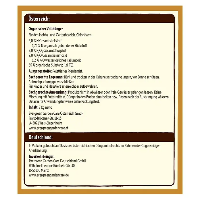 Naturen Bio-Pferdedung - 7 kg, Inhalt ausreichend für ca.: 70 m² - Rückansicht