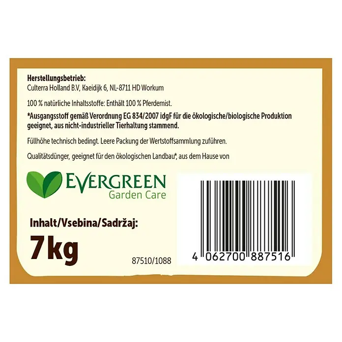 Naturen Bio-Pferdedung - 7 kg, Inhalt ausreichend für ca.: 70 m² - Rückansicht