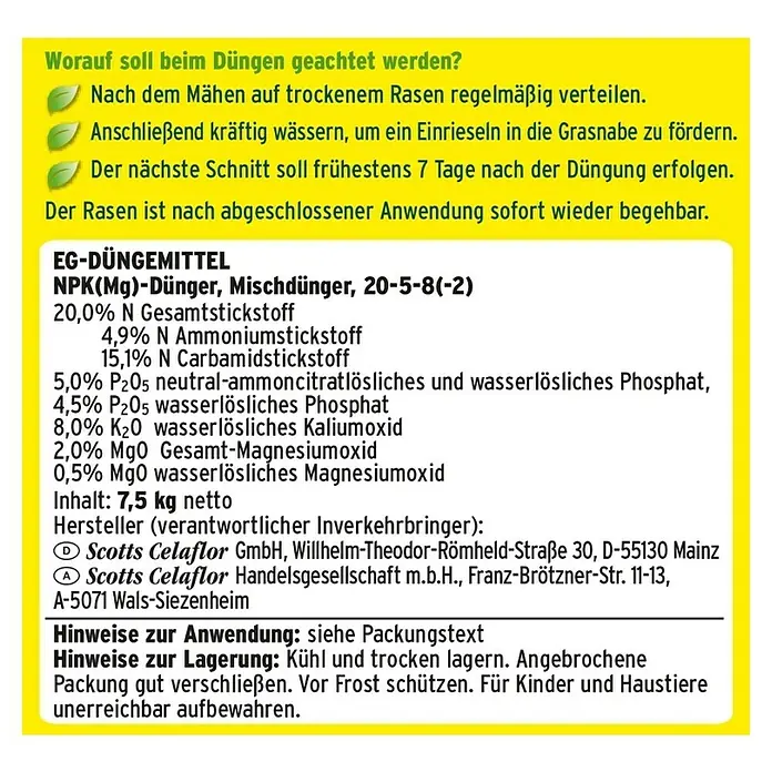 Substral Rasendünger - 7,5 kg, Inhalt ausreichend für ca.: 375 m² - Rückansicht