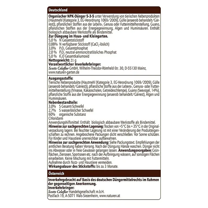 Naturen Bio Grünpflanzen-Düngestäbchen - 30 Stk., Inhalt ausreichend für ca.: 30 Pflanzen - Rückansicht