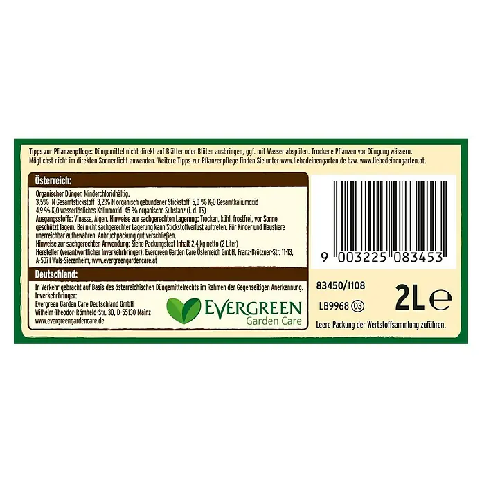 Substral Naturen Bio-Obst- & Gemüsedünger - 2 l - Rückansicht