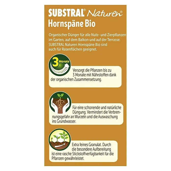 Substral Naturen Bio-Hornspäne - 1,5 kg, Inhalt ausreichend für ca.: 30 m² - Rückansicht