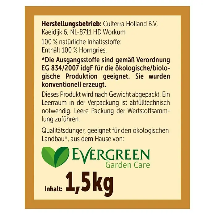 Substral Naturen Bio-Hornspäne - 1,5 kg, Inhalt ausreichend für ca.: 30 m² - Rückansicht