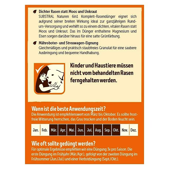 Substral Naturen Rasendünger 6 in1 - 10 kg, Inhalt ausreichend für ca.: 135 m² - Rückansicht